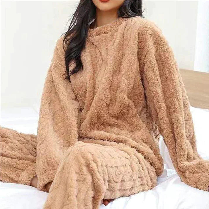 Women's Loungewear Set – Fluffy Long Sleeve Top & Joggers