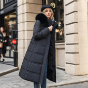 Women's Winter Padded Parka - Drawstring Waist and Detachable Fluffy Hood