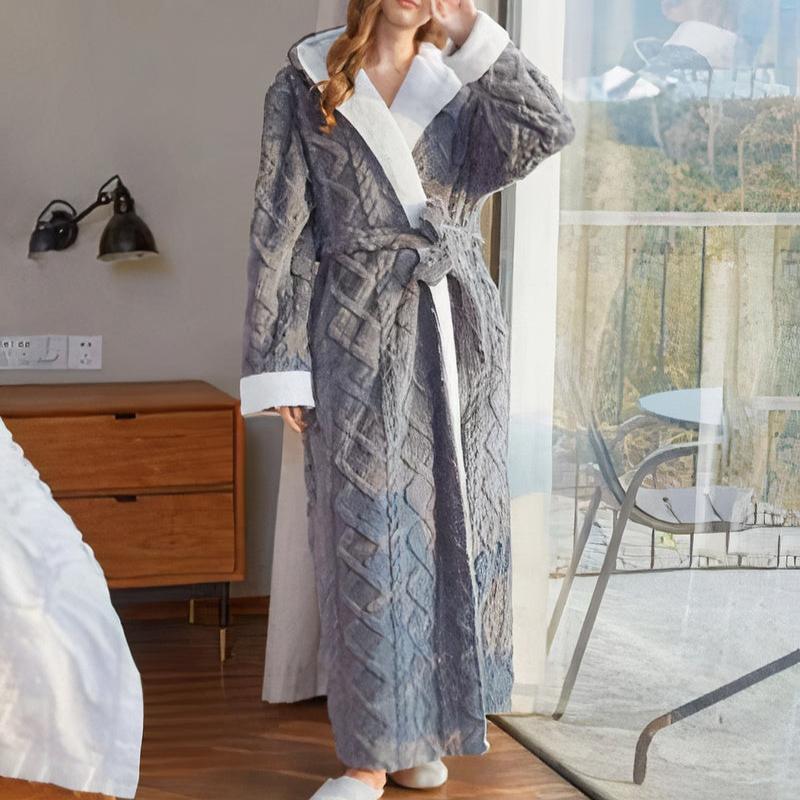 Women's Dressing Gown - Hooded Design with Self-Tie Belt