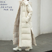 Women's Winter Padded Puffer Coat - Longline Maxi Hooded Design