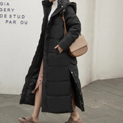 Women's Winter Padded Puffer Coat - Longline Maxi Hooded Design