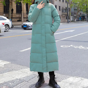 Women's Winter Padded Puffer Coat - Longline Maxi Hooded Design