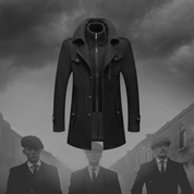 Men’s Black Coat – High Neck and Front Button Closure