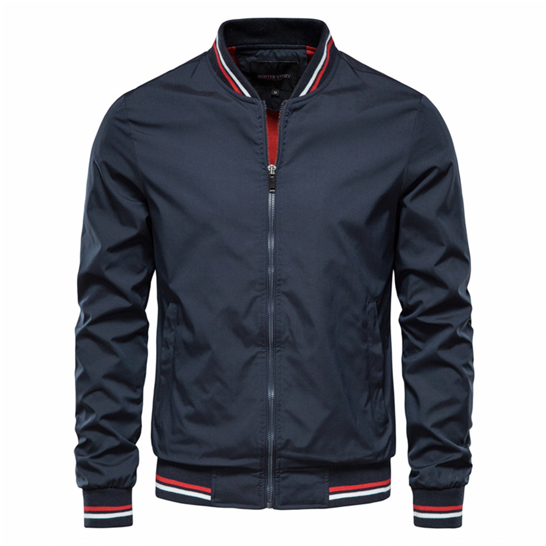 Men's Bomber Jacket - Full Zip with Striped Ribbed Trim