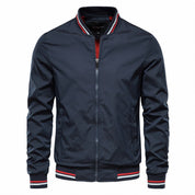 Men's Bomber Jacket - Full Zip with Striped Ribbed Trim