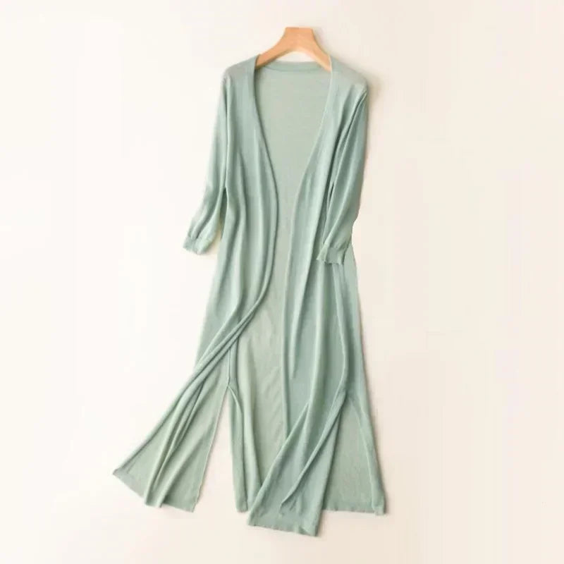 Women's Stylish Long Cardigan - Open-Front Style