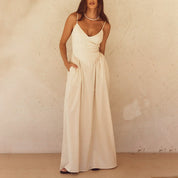 Women's Flowing Spaghetti Strap Maxi Dress - V-Neck Summer Casual