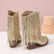 Women's Mid-Calf Cowboy Boots - Sequin & Fringe