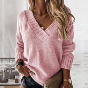 Women's V-Neck Knitted Jumper - Cosy and Stylish