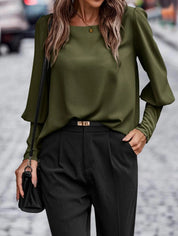 Women's Puff Sleeve Blouse - Round Neck & Loose Fit