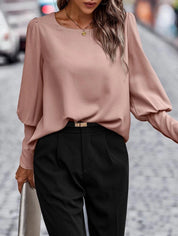 Women's Puff Sleeve Blouse - Round Neck & Loose Fit