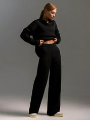 Women's Loungewear Set - Polo Neck Jumper & Wide Leg Trousers