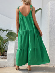 Women's Tiered Maxi Dress - Adjustable Spaghetti Straps, Flowy Summer