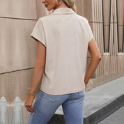 Women's Apricot Short Sleeve Blouse - Relaxed Textured Fit