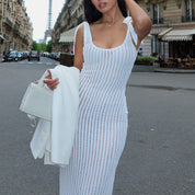 Women's Elegant Ribbed Knit Maxi Dress - Breathable Summer Style