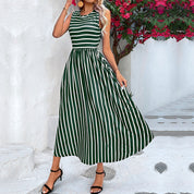 Women's Striped A-Line Midi Dress - Elegant Summer Casual Wear