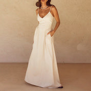 Women's Flowing Spaghetti Strap Maxi Dress - V-Neck Summer Casual