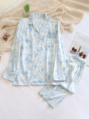 Women's Pyjama Set - Floral Pattern with Classic Collar