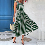 Women's Striped A-Line Midi Dress - Elegant Summer Casual Wear