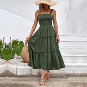 Women's Tiered Midi Dress - Ruched Bodice, Versatile Summer