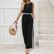 Women's Black Crop Top & Palazzo Trousers Set - Wide Leg, Comfortable Summer