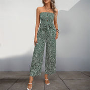 Women's Strapless Wide-Leg Jumpsuit - Button Details, Comfortable Summer