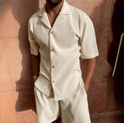 Casual Button-Up Shirt and Shorts Set for Men