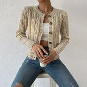 Women's Stylish Cable Knit Cardigan - Comfortable Slim-Fit Style