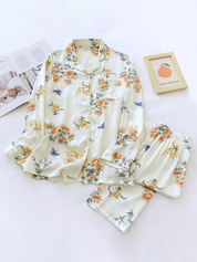 Women's Pyjama Set - Floral Pattern with Classic Collar