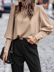 Women's Puff Sleeve Blouse - Round Neck & Loose Fit