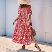 Women's Red Off-Shoulder Maxi Dress - Tiered Ruffle Summer Style