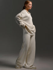 Women's Loungewear Set - Polo Neck Jumper & Wide Leg Trousers
