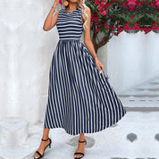 Women's Striped A-Line Midi Dress - Elegant Summer Casual Wear