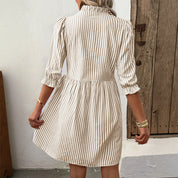 Women's Striped Mini Dress - Puff Sleeves, Chic & Versatile