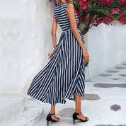 Women's Striped A-Line Midi Dress - Elegant Summer Casual Wear