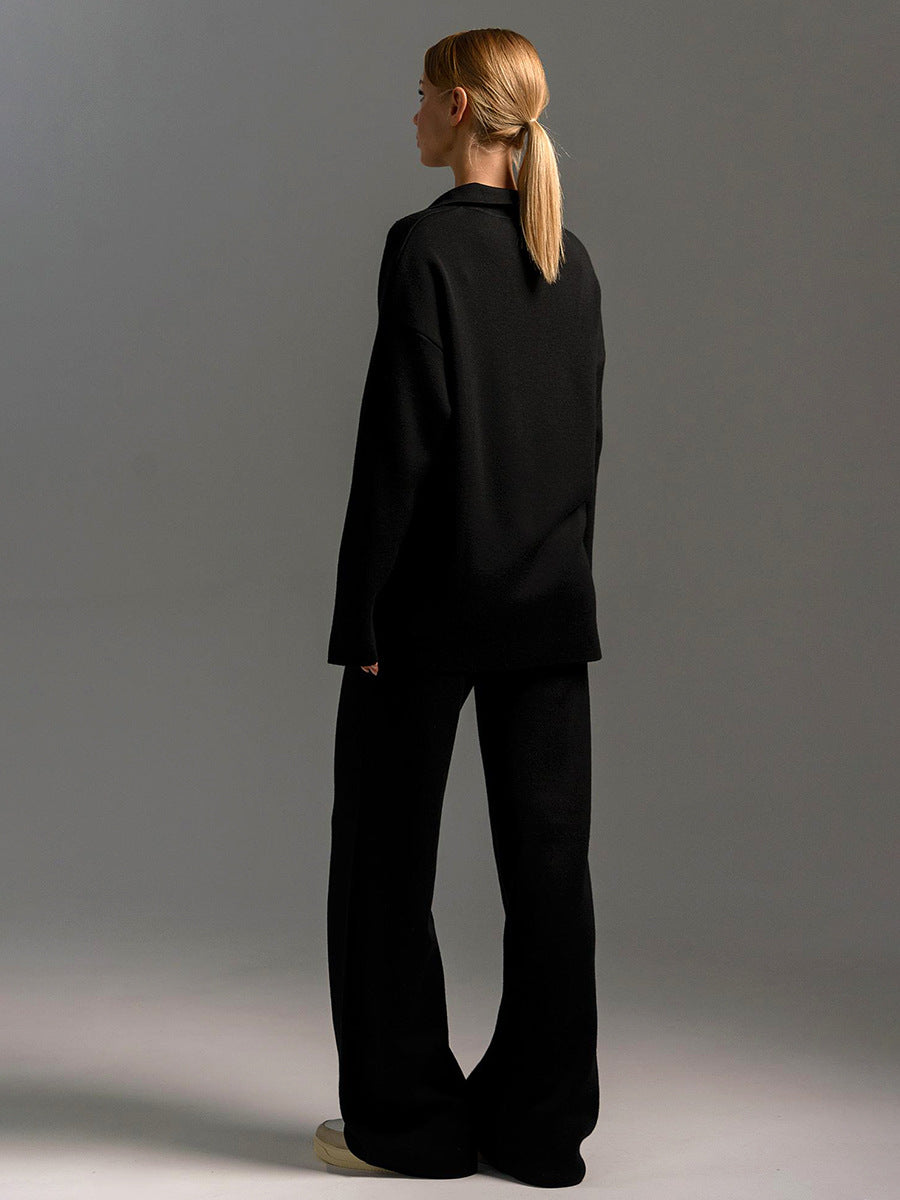 Women's Loungewear Set - Polo Neck Jumper & Wide Leg Trousers
