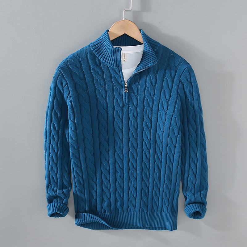 Men's Jumper - Quarter-Zip with Cable Knit Pattern