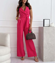 Elegant Sleeveless Wrap with Wide-Leg Jumpsuit for Women