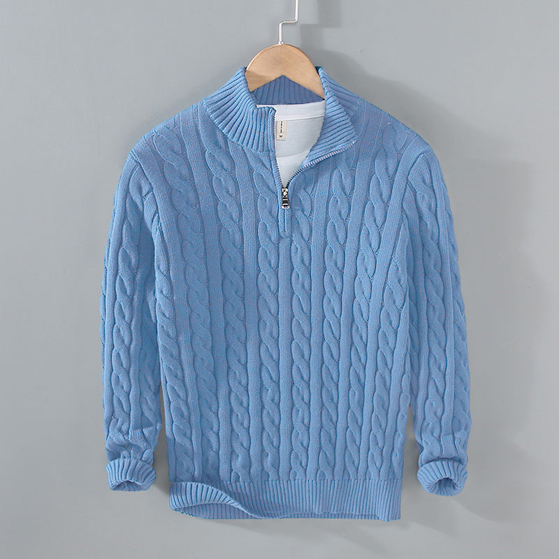 Men's Jumper - Quarter-Zip with Cable Knit Pattern