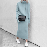 Women's Knitted Co-Ord Set - Roll Neck with Ribbed Knit