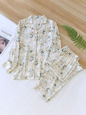 Women's Pyjama Set - Floral Pattern with Classic Collar