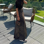 Women's Leopard Print Satin Skirt - High Waist Elegant