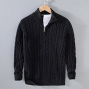 Men's Jumper - Quarter-Zip with Cable Knit Pattern
