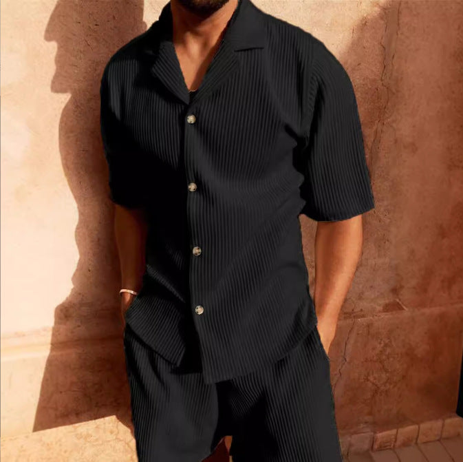 Casual Button-Up Shirt and Shorts Set for Men