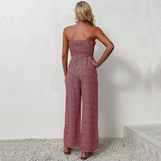 Women's Strapless Wide-Leg Jumpsuit - Button Details, Comfortable Summer