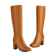 Women's Knee-High Boots - Block Heel and Side Zip Closure