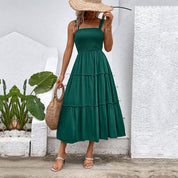 Women's Tiered Midi Dress - Ruched Bodice, Versatile Summer