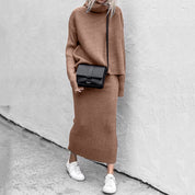 Women's Knitted Co-Ord Set - Roll Neck with Ribbed Knit