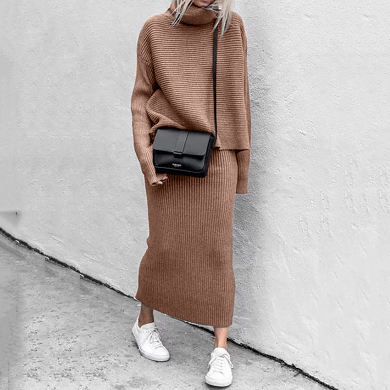Women's Knitted Co-Ord Set - Roll Neck with Ribbed Knit