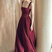 Women's Red Square-Neck A-Line Maxi Dress - Elegant Summer Occasion